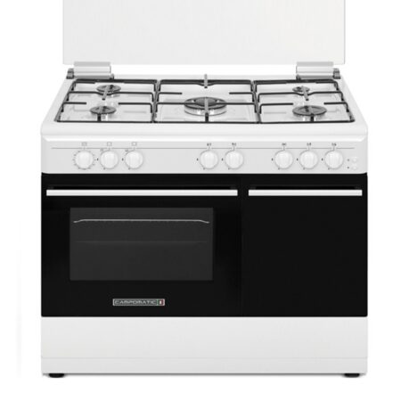 Campomatic,90cm Cooker with Bottle Compartment, 2 knobs, Gas-Gas, 4G + 1TB, Glass Cover with Full Aluminium Front Profile, Timer