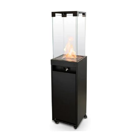 Wave Upright Patio Heater Lava Rocks & Artificial Wood Flame Failure Tempered Glass 4 Sided