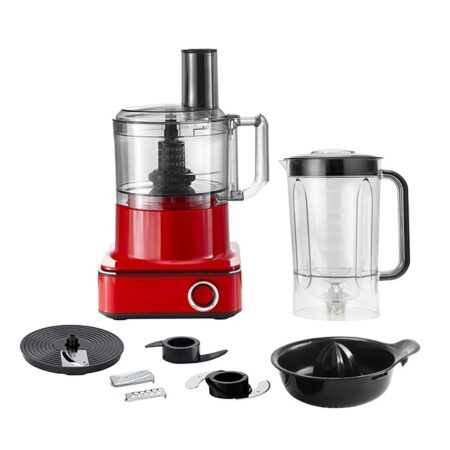 Campomatic Professional Food Processor 1000W, 2.4L Bowl & 2L Blender, 7in1 Functions, 6 Speeds, Digital Display, Direct Drive Motor, Juicer Attachment RED