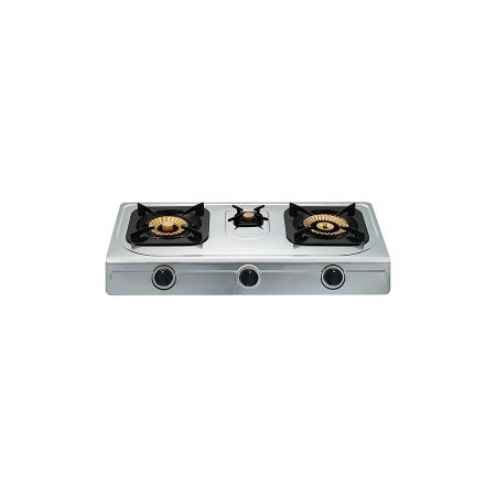 Campomatic,Gas Cooker , Brass Burners ( 2 Double + 1 Single) , Auto Ignition With Japanese Piezo , Enamel Pan Support , Low Gas Consumption Stainless Steel Body