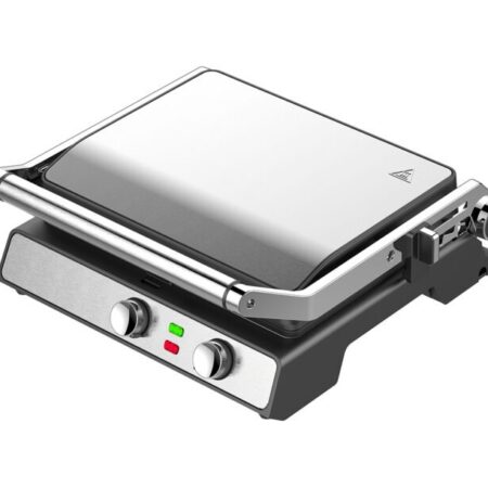 Campomatic Professional Contact Grill, 2000W, Full Stainless Steel Body, Large Detachable Non Stick Plate, 180 degree opening, Timer