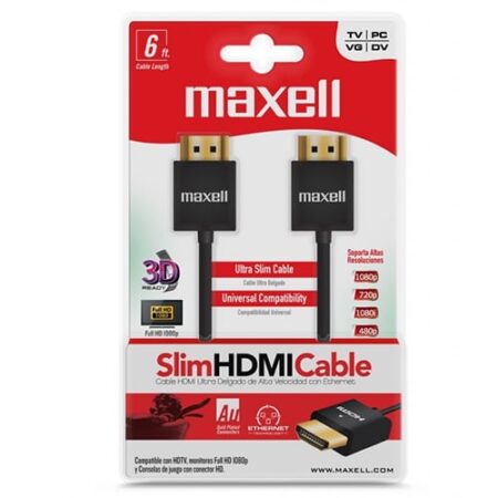Slim HDMI Cable,Maxell,HDMI 19 Pin Male to Male ,100% Triple Layer Shielding ,Perform Signal Quality Transportation
