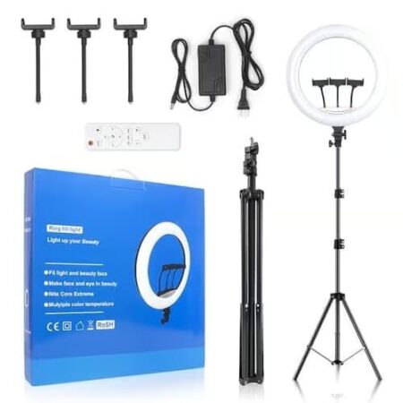 Led Soft Ring Light 22Inch 56Cm 3 Mobiles Holder Stepless Dimming Soft Light Free Spin