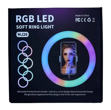 RGB led,Soft Ring Light,360 degree Rotating pan tilt ,Free Adjustment of Light,MJ26 26cm,With Tripod