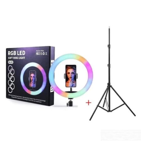 RGB led,Soft Ring Light,360 degree Rotating pan tilt ,Free Adjustment of Light,MJ33 ,33cm,With Tripod