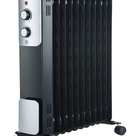 Campomatic,Oil Filled Radiator, Black Color, 11 Elements,  Mechanical Control, 2300W, Thermostat, 3  Heat Settings, Tip-Over Switch Safety, Anti  Freeze
