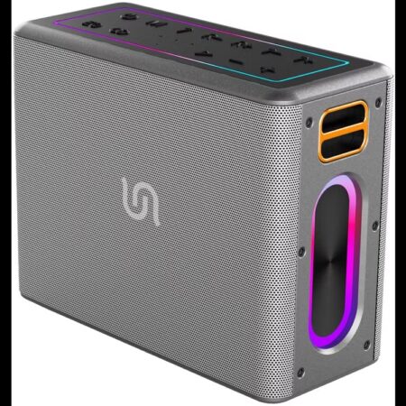 Porodo Soundtec Quantum 2.2 Channel Portable Speaker, 12 Hours Playtime, Bluetooth Version 5.0, 3.5mm Audio Cable, Power Bank Function, Water Resistant - Silver