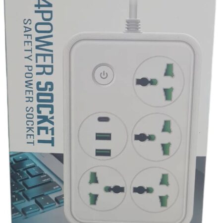 4 Power Socket Safety Power Socket 2.1A Auto USB Port 2USB 1 Type-C 2500W 3M
