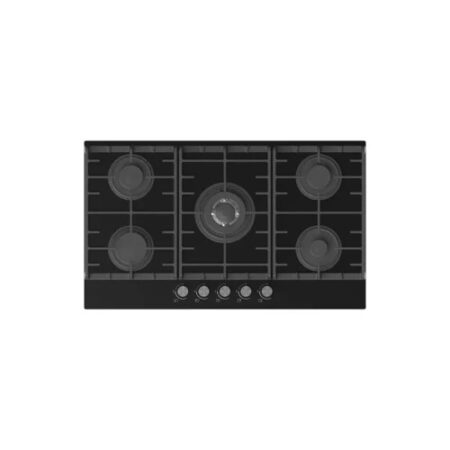 Tecnogas Professional Built-In Hob 90Cm 4G+1Triple Cast iron Pan Supports,Ignition,Black Crystal Glass,Full Safety ,Made In Italy