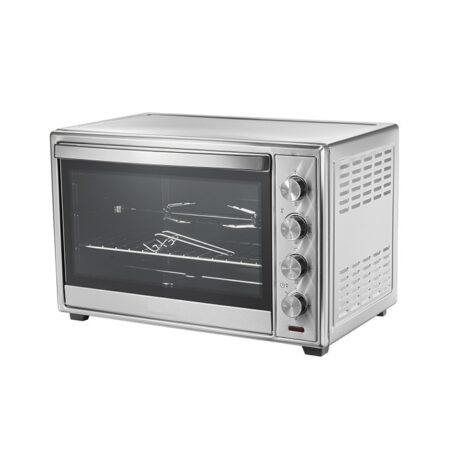 Electric Oven, 60Liters, Full Stainless Steel Body, Convection Fan, Double Glass Door, Large Pizza Pan, Easy Clean Enamel Cavity, Timer, Lamp