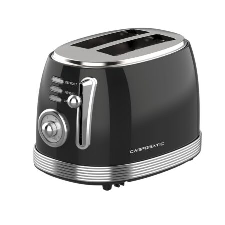 Campomatic Toaster 2 Slices, Black Steel & Chrome Body, Cool Touch, 850W, Various Control, Crumb Tray