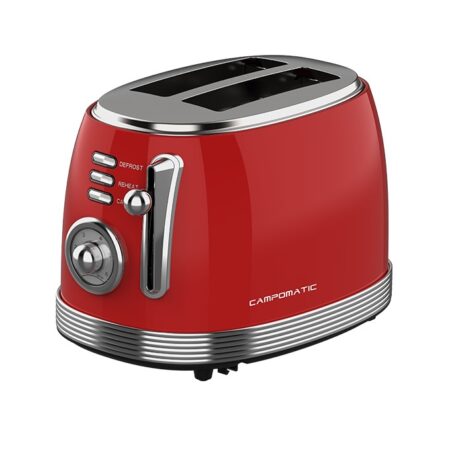 Campomtic,Toaster 2 Slices, Black Steel & Chrome Body, Cool Touch, 850W, Various Control, Crumb Tray