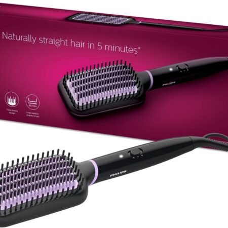 Philips,HEATED STRAIGHTENING BRUSH , Tourmaline Ceramic Coating , Large , Triple Bristle Design (Gently Staightens Hair) , LED Indicator