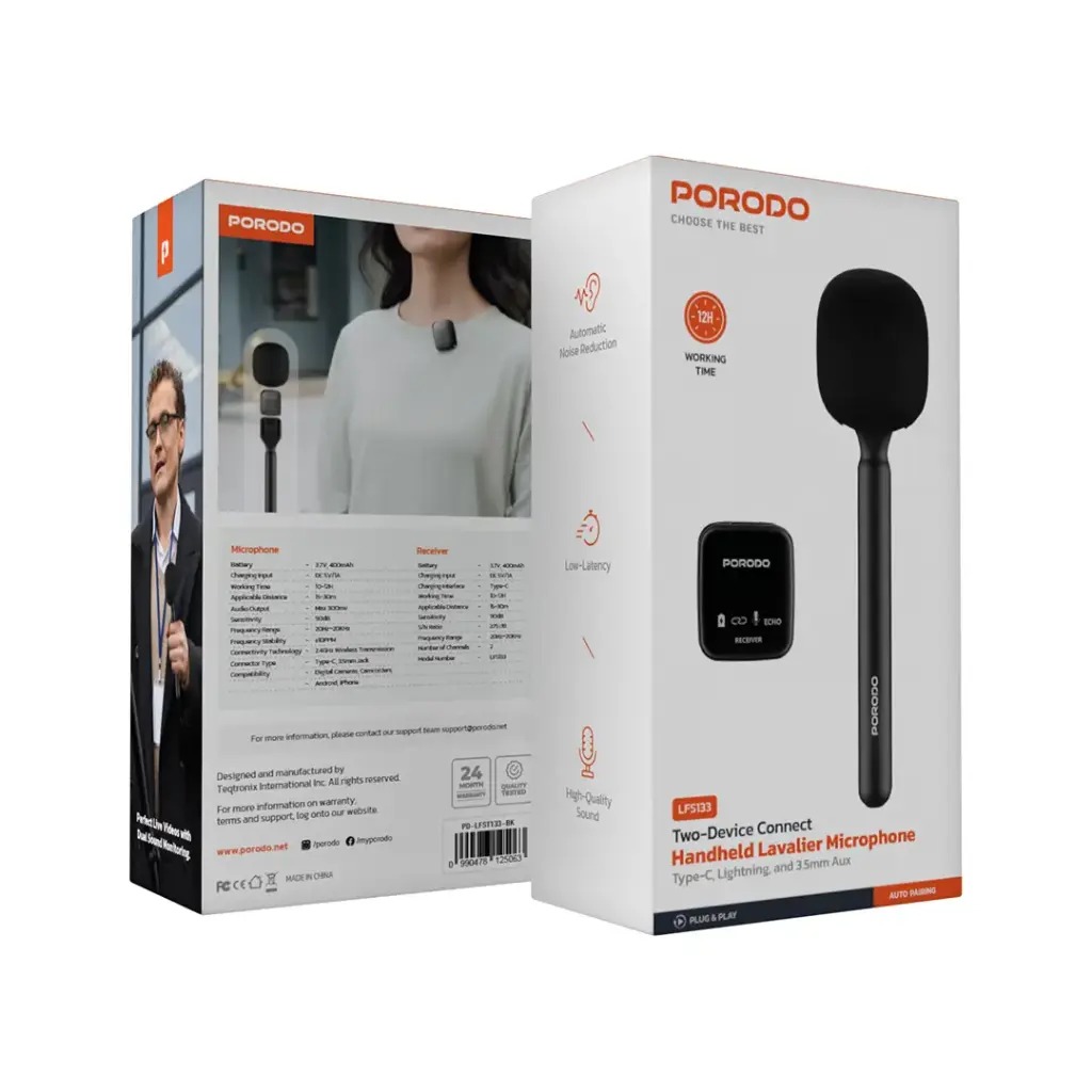 Porodo Two-Device Connect Handheld Lavalier Microphone - Image 2