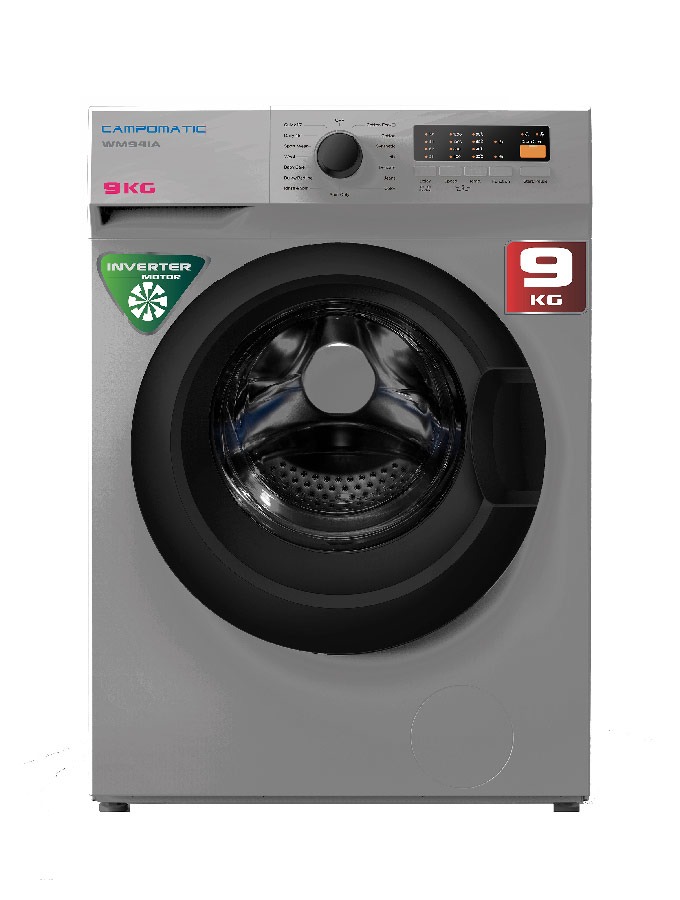 Campomatic,Washer, 9KG, 1400RPM, Dark Silver Anthracite, Large Digital Display, , Black Tinted Door, Auto Restart, Steam Function Inverter