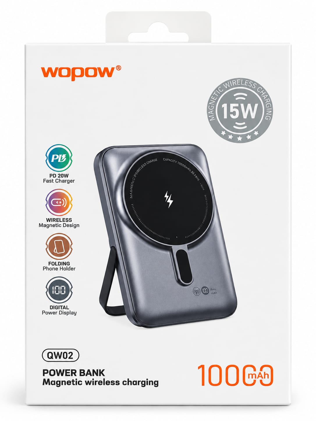 WOPOW QW02 Magnetic Wireless Power Bank 10000mAh – 15W Wireless & 20W PD